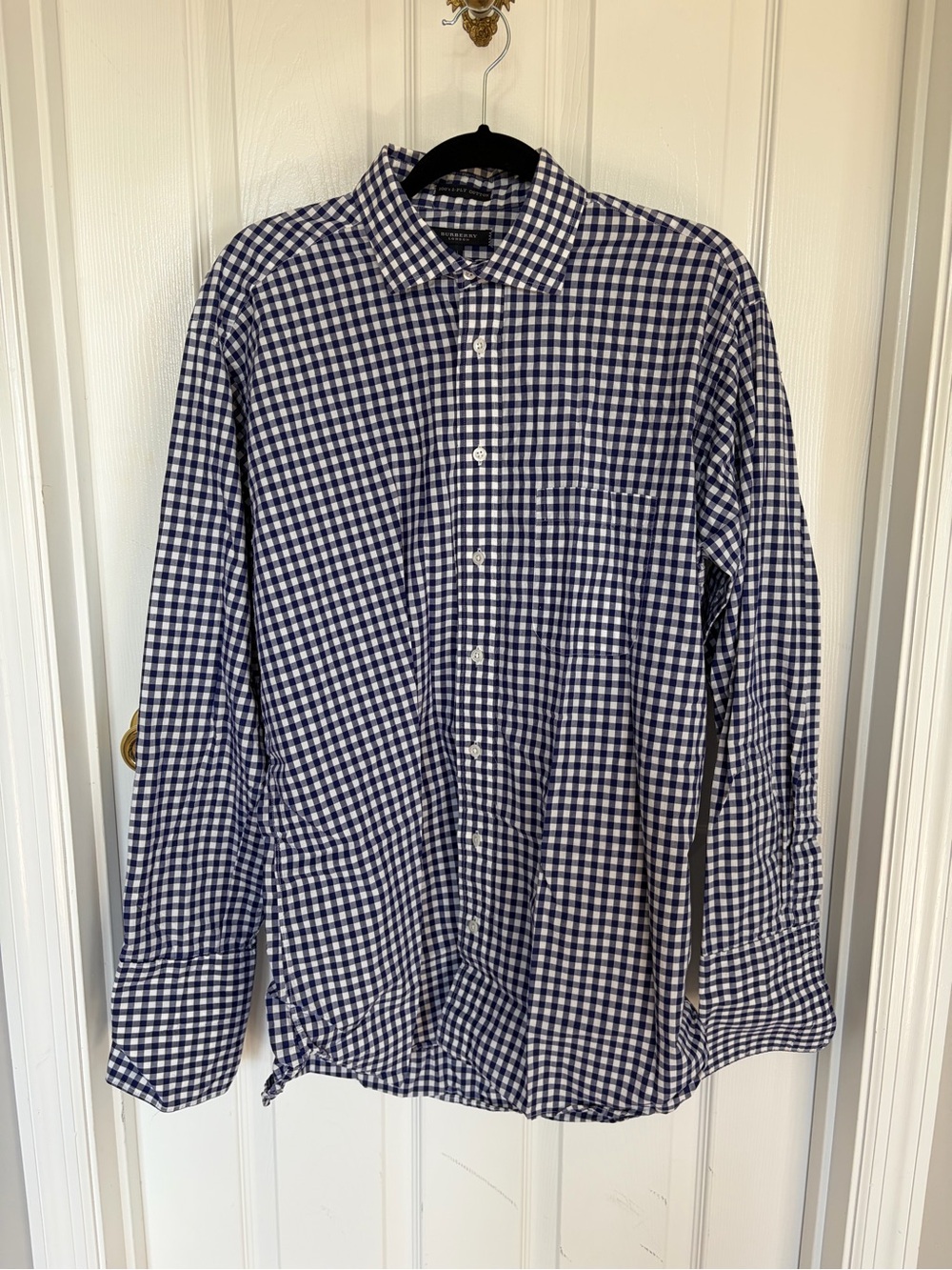 Burberry Men's Navy Gingham Cotton Button-Down Dress Shirt size 16.5 / 35